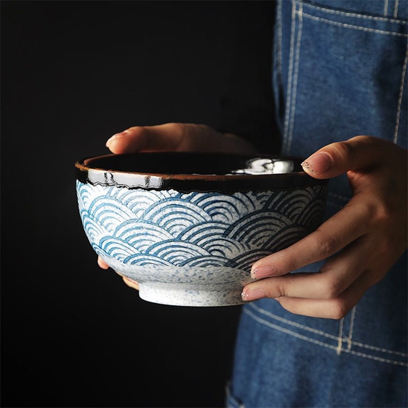 Japanese Ceramic Rice Bowl Ramen Bowl Salad Noodle Soup Bowl Restaurant Tableware Kitchen Utensils Pasta - DunbiBeauty, LLC