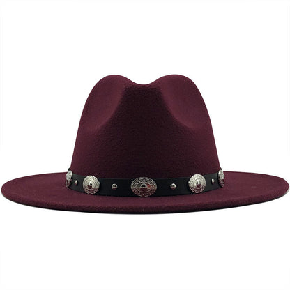 Jazz Style Fedora with Metal Belt - DunbiBeauty, LLC