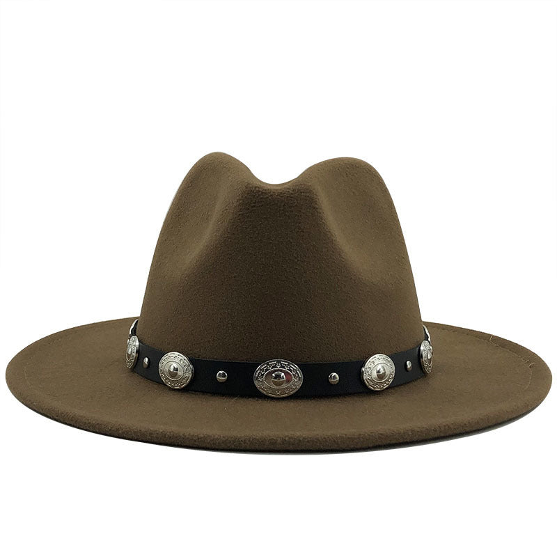 Jazz Style Fedora with Metal Belt - DunbiBeauty, LLC