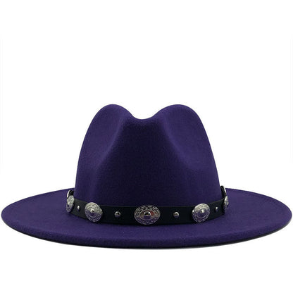 Jazz Style Fedora with Metal Belt - DunbiBeauty, LLC