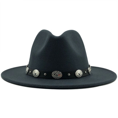 Jazz Style Fedora with Metal Belt - DunbiBeauty, LLC