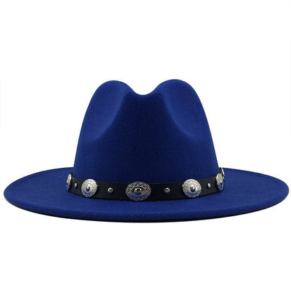 Jazz Style Fedora with Metal Belt - DunbiBeauty, LLC