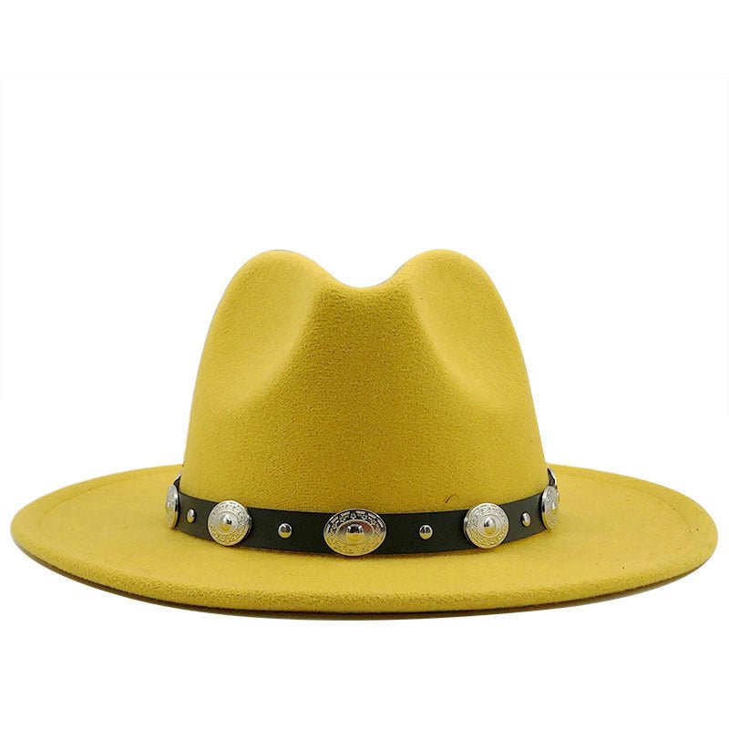 Jazz Style Fedora with Metal Belt - DunbiBeauty, LLC