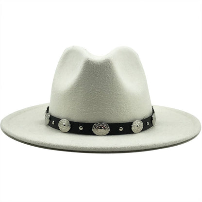 Jazz Style Fedora with Metal Belt - DunbiBeauty, LLC