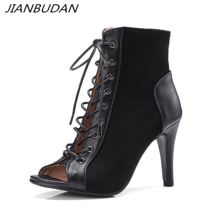 JIANBUDAN Women's Open Toes Lace Up High Heels - DunbiBeauty, LLC