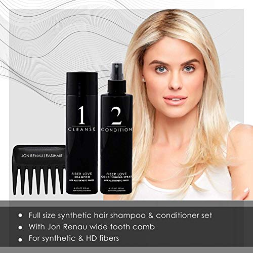 Jon Renau Synthetic Hair Shampoo & Conditioner - Shampoo & Conditioner Set With Wide Tooth Comb - DunbiBeauty, LLC