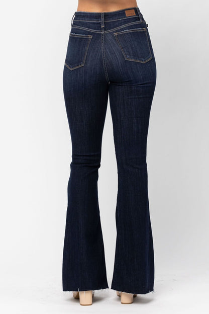 Judy Blue High Waist Raw Hem Tall Flare Jeans - DunbiBeauty, LLC