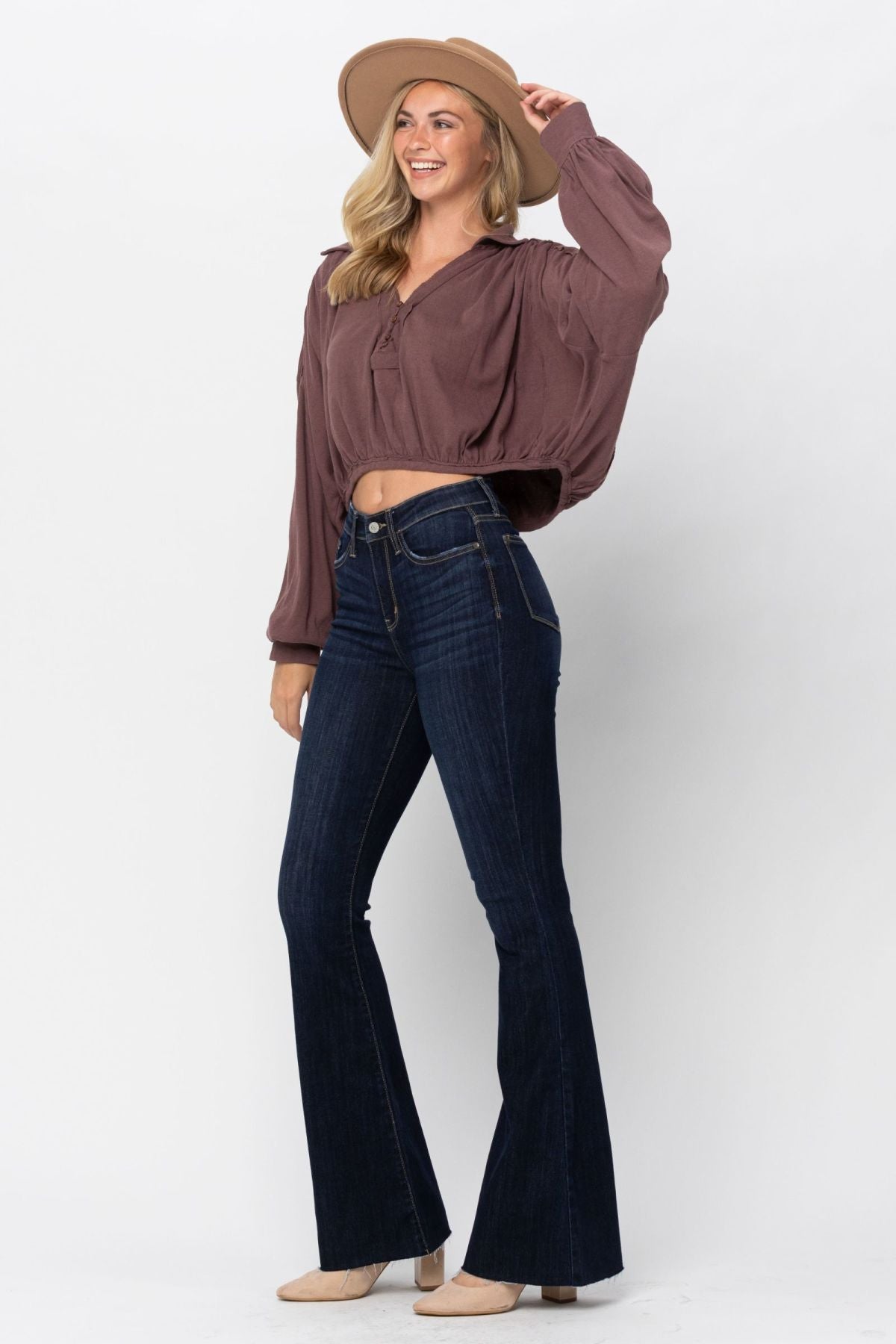 Judy Blue High Waist Raw Hem Tall Flare Jeans - DunbiBeauty, LLC