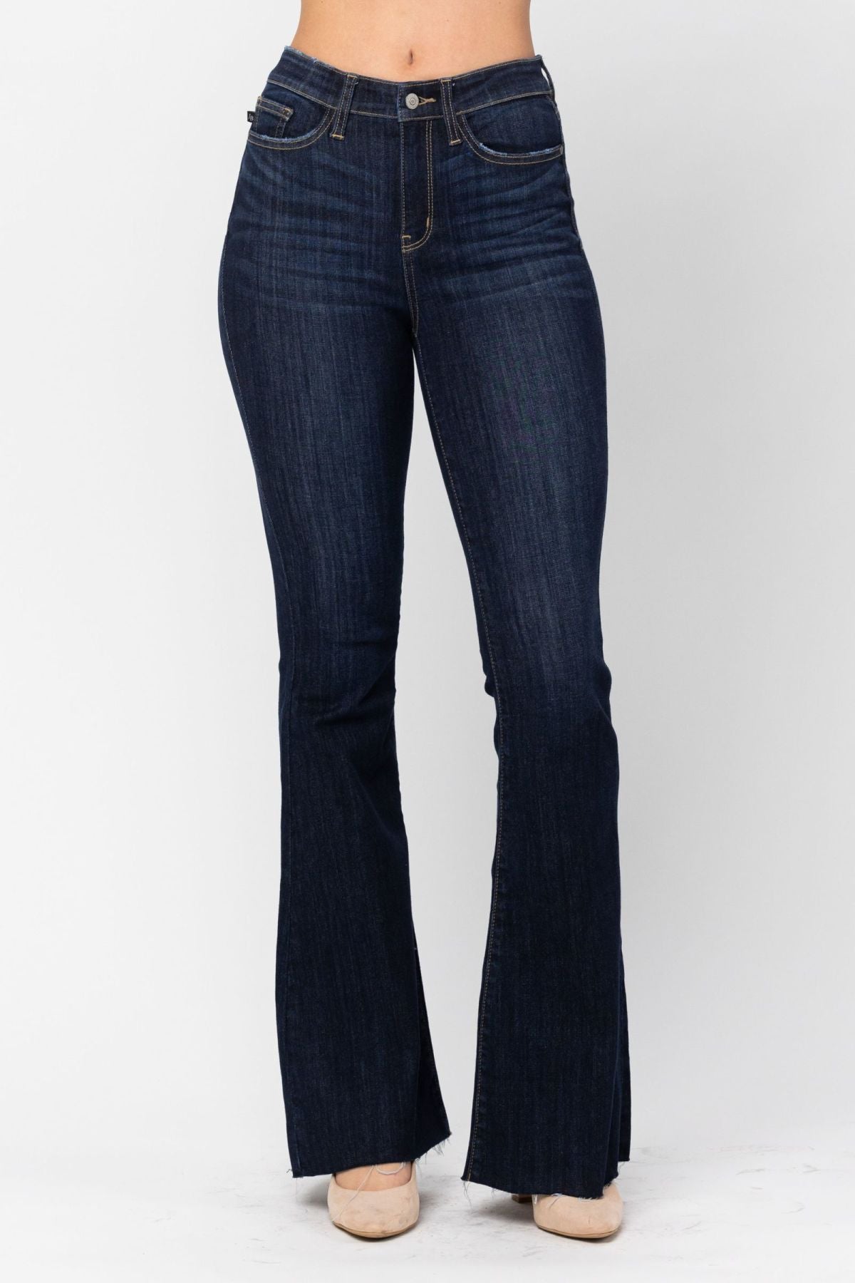 Judy Blue High Waist Raw Hem Tall Flare Jeans - DunbiBeauty, LLC