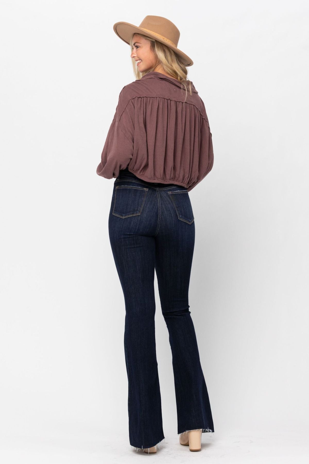 Judy Blue High Waist Raw Hem Tall Flare Jeans - DunbiBeauty, LLC