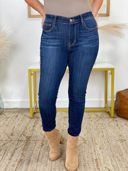 Judy Blue Mid Rise Skinny Raw Hem Jeans - DunbiBeauty, LLC