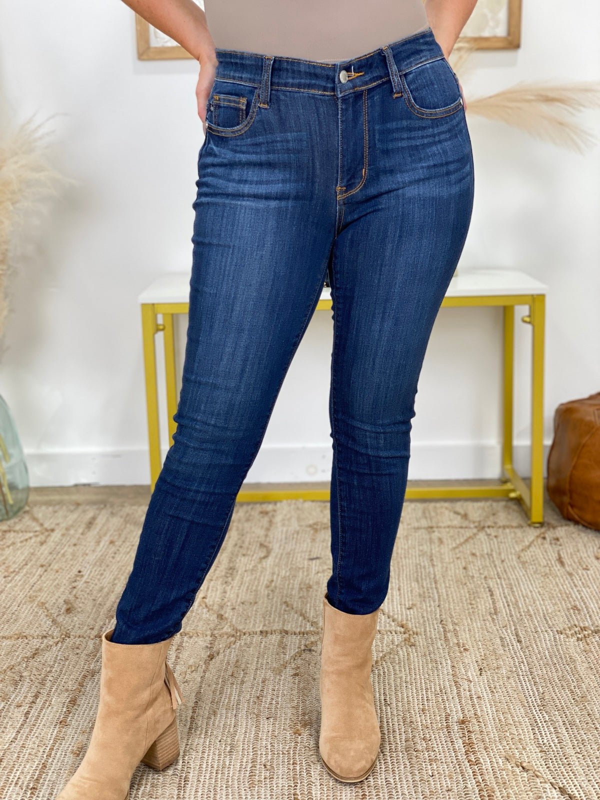 Judy Blue Mid Rise Skinny Raw Hem Jeans - DunbiBeauty, LLC