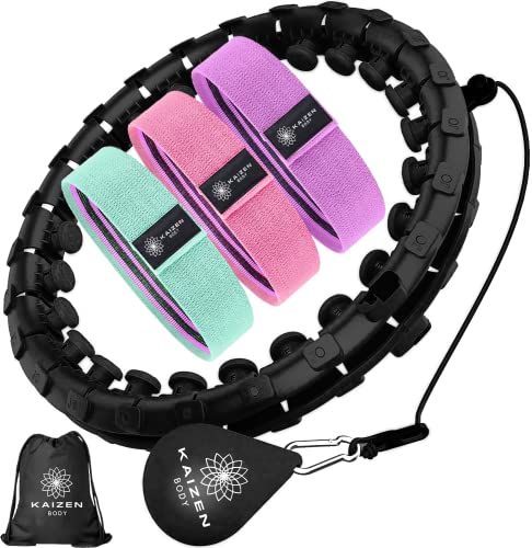 Kaizen Body Smart Weighted Hula Hoop for Adults - 24 Piece Detachable Infinity Hoops with 3 Resistance Bands & A Carry Bag | Portable, Durable & High-Quality Material - Plus Size, Exercise Hoola Hoop - DunbiBeauty, LLC