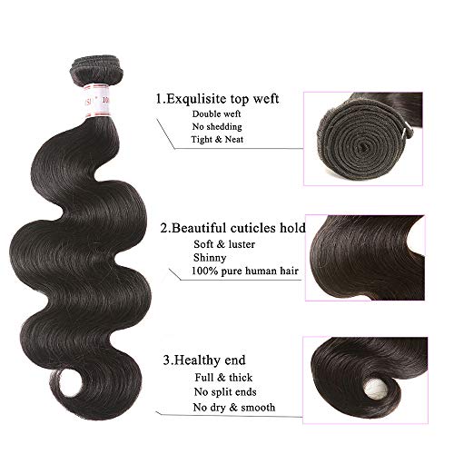 Karbalu 10A Brazilian Human Hair Body Wave 3 Bundles with Lace Closure 4x4 Free Part 100% Unprocessed Remy Human Hair Bundles with Closure Wet and Wavy Double Weft Natural Color (14 16 18+12) - DunbiBeauty, LLC