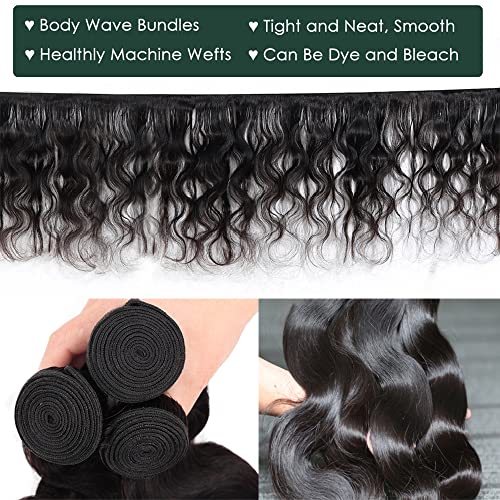 Karbalu 10A Brazilian Human Hair Body Wave 3 Bundles with Lace Closure 4x4 Free Part 100% Unprocessed Remy Human Hair Bundles with Closure Wet and Wavy Double Weft Natural Color (14 16 18+12) - DunbiBeauty, LLC