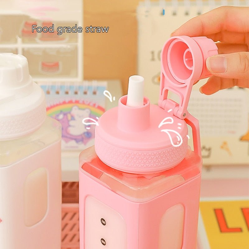 Kawaii Bear Pastel Water Bottle With 3D Sticker 700ml/900ml Plastic Travel Tea Juice Milk Portable Cute Shaker Drink Bottle Gift - DunbiBeauty, LLC