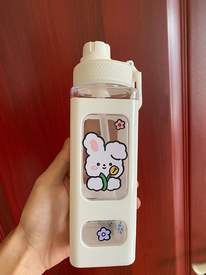 Kawaii Bear Pastel Water Bottle With 3D Sticker 700ml/900ml Plastic Travel Tea Juice Milk Portable Cute Shaker Drink Bottle Gift - DunbiBeauty, LLC