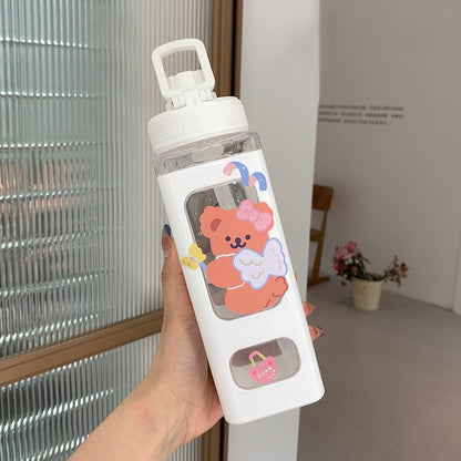 Kawaii Bear Pastel Water Bottle With 3D Sticker 700ml/900ml Plastic Travel Tea Juice Milk Portable Cute Shaker Drink Bottle Gift - DunbiBeauty, LLC