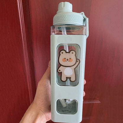 Kawaii Bear Pastel Water Bottle With 3D Sticker 700ml/900ml Plastic Travel Tea Juice Milk Portable Cute Shaker Drink Bottle Gift - DunbiBeauty, LLC