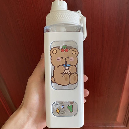 Kawaii Bear Pastel Water Bottle With 3D Sticker 700ml/900ml Plastic Travel Tea Juice Milk Portable Cute Shaker Drink Bottle Gift - DunbiBeauty, LLC