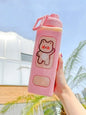 Kawaii Bear Pastel Water Bottle With 3D Sticker 700ml/900ml Plastic Travel Tea Juice Milk Portable Cute Shaker Drink Bottle Gift - DunbiBeauty, LLC