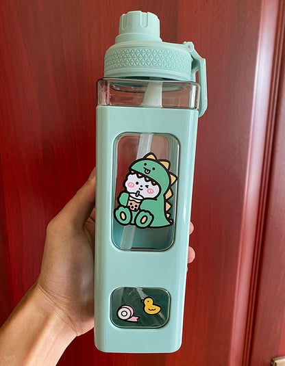 Kawaii Bear Pastel Water Bottle With 3D Sticker 700ml/900ml Plastic Travel Tea Juice Milk Portable Cute Shaker Drink Bottle Gift - DunbiBeauty, LLC