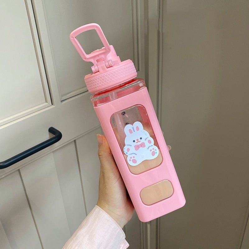 Kawaii Bear Pastel Water Bottle With 3D Sticker 700ml/900ml Plastic Travel Tea Juice Milk Portable Cute Shaker Drink Bottle Gift - DunbiBeauty, LLC