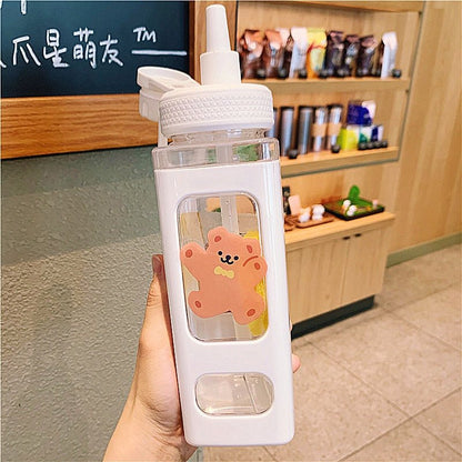 Kawaii Bear Pastel Water Bottle With 3D Sticker 700ml/900ml Plastic Travel Tea Juice Milk Portable Cute Shaker Drink Bottle Gift - DunbiBeauty, LLC