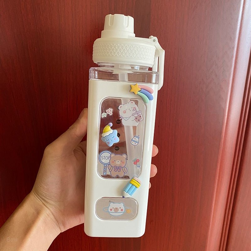 Kawaii Bear Pastel Water Bottle With 3D Sticker 700ml/900ml Plastic Travel Tea Juice Milk Portable Cute Shaker Drink Bottle Gift - DunbiBeauty, LLC