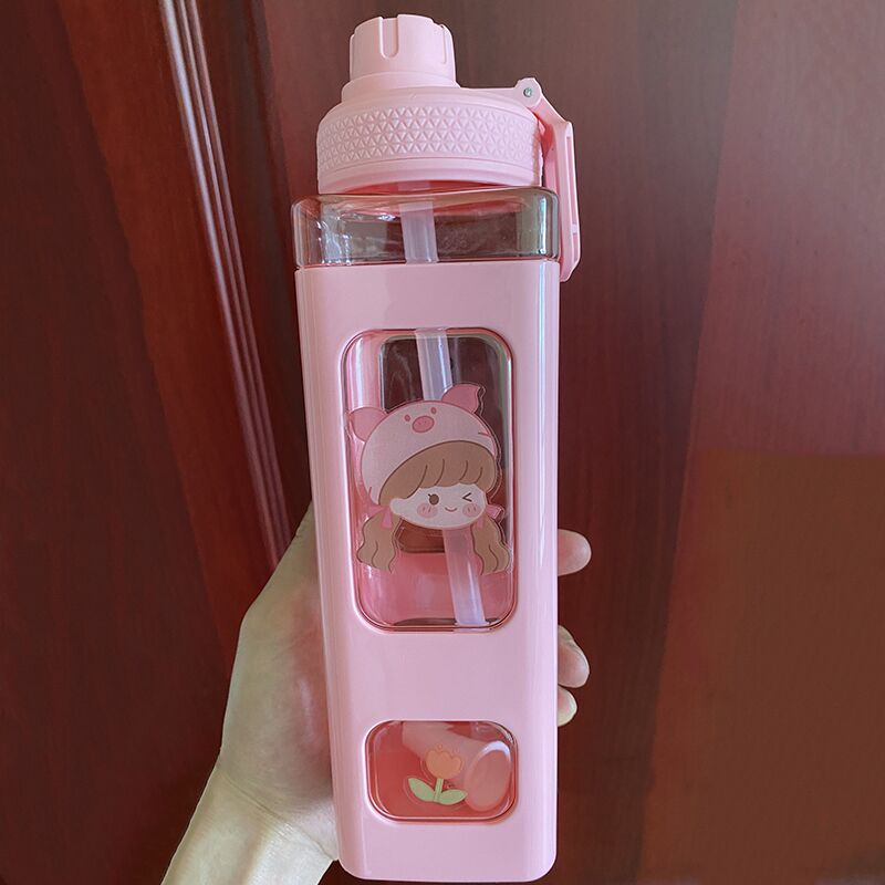 Kawaii Bear Pastel Water Bottle With 3D Sticker 700ml/900ml Plastic Travel Tea Juice Milk Portable Cute Shaker Drink Bottle Gift - DunbiBeauty, LLC