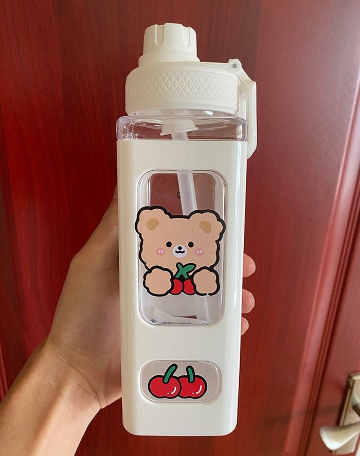 Kawaii Bear Pastel Water Bottle With 3D Sticker 700ml/900ml Plastic Travel Tea Juice Milk Portable Cute Shaker Drink Bottle Gift - DunbiBeauty, LLC