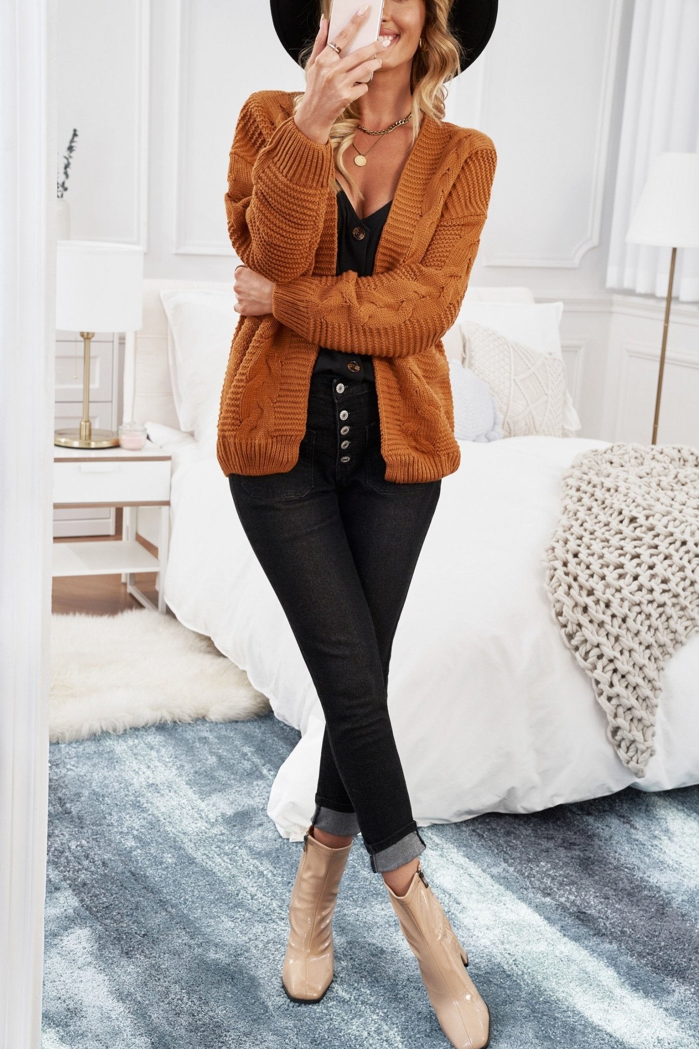 Khaki Chunky Wide Long Sleeve Knit Cardigan - DunbiBeauty, LLC