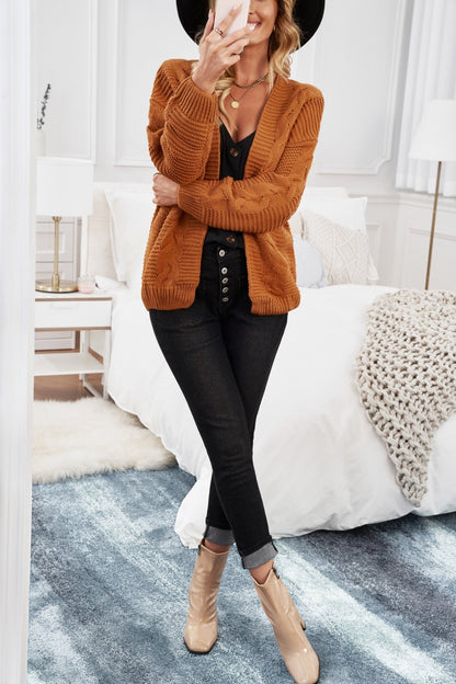 Khaki Chunky Wide Long Sleeve Knit Cardigan - DunbiBeauty, LLC