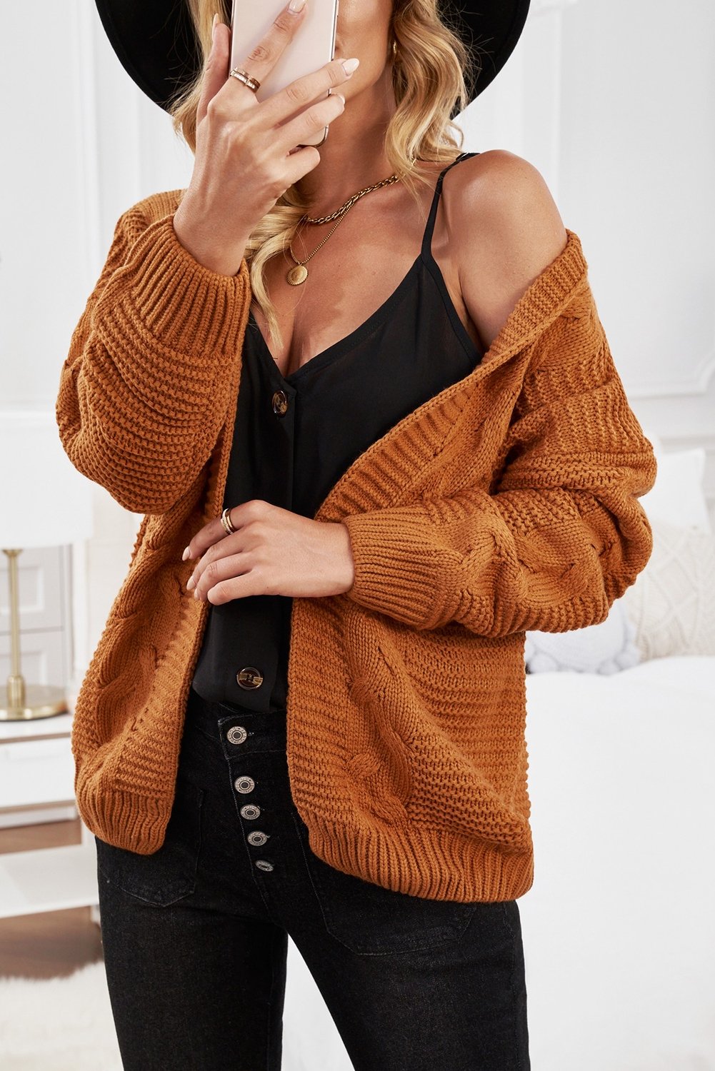 Khaki Chunky Wide Long Sleeve Knit Cardigan - DunbiBeauty, LLC