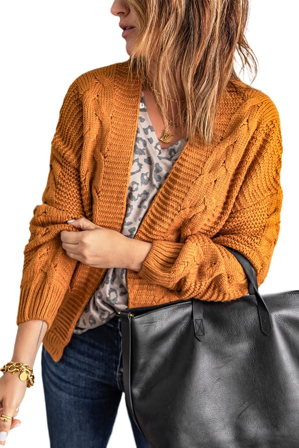 Khaki Chunky Wide Long Sleeve Knit Cardigan - DunbiBeauty, LLC