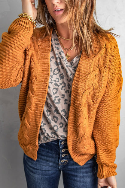 Khaki Chunky Wide Long Sleeve Knit Cardigan - DunbiBeauty, LLC