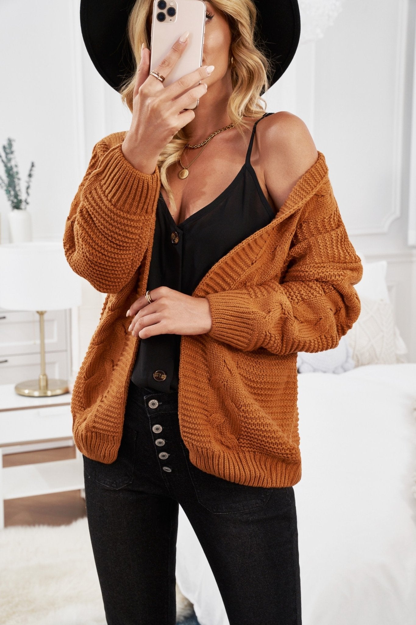 Khaki Chunky Wide Long Sleeve Knit Cardigan - DunbiBeauty, LLC