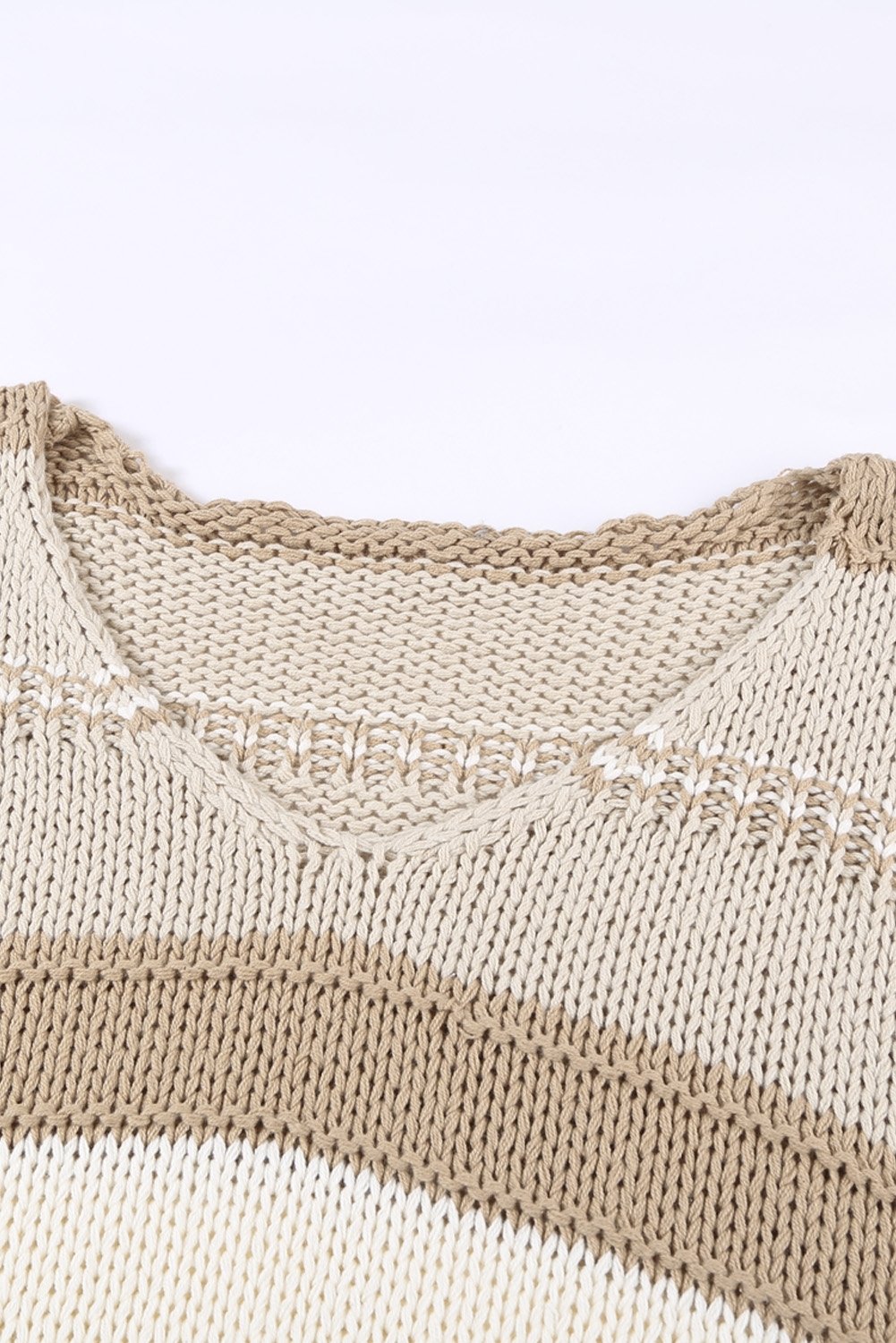 Khaki V-Neck Knitted Lantern Sleeve Pullover Sweater - DunbiBeauty, LLC