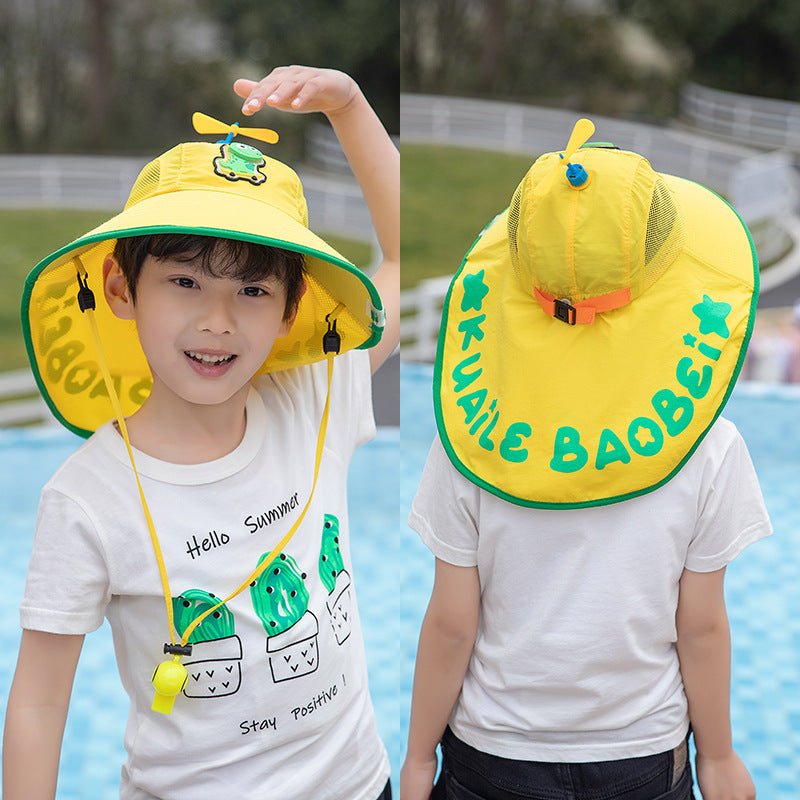 Kid's Camp Style Sun Hat with Adjustable Chin Strap and Propeller - DunbiBeauty, LLC