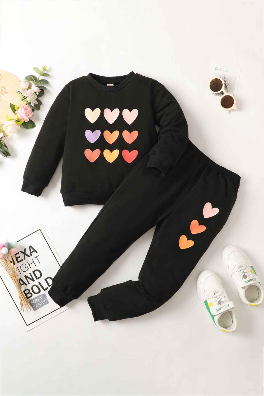 Kids Heart Graphic Sweatshirt and Joggers Set - DunbiBeauty, LLC