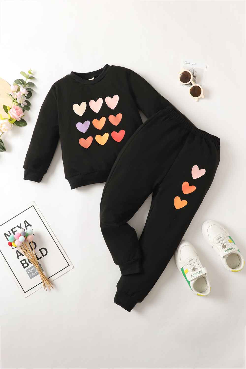 Kids Heart Graphic Sweatshirt and Joggers Set - DunbiBeauty, LLC