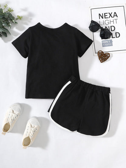 Kids Heart Print T-Shirt and Side Stripe Shorts Set - DunbiBeauty, LLC