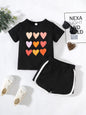 Kids Heart Print T-Shirt and Side Stripe Shorts Set - DunbiBeauty, LLC