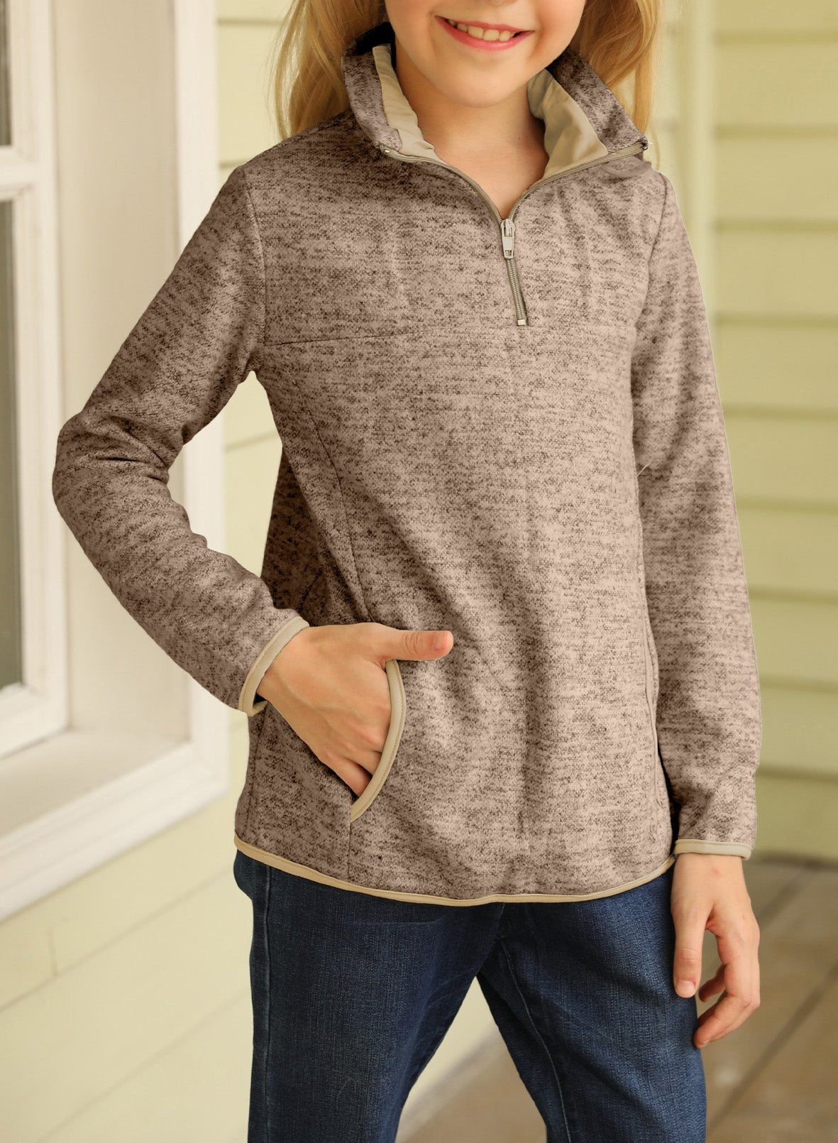 Kids Quarter-Zip Collar Sweatshirt with Kangaroo Pocket - DunbiBeauty, LLC