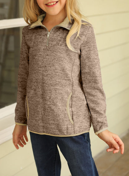 Kids Quarter-Zip Collar Sweatshirt with Kangaroo Pocket - DunbiBeauty, LLC