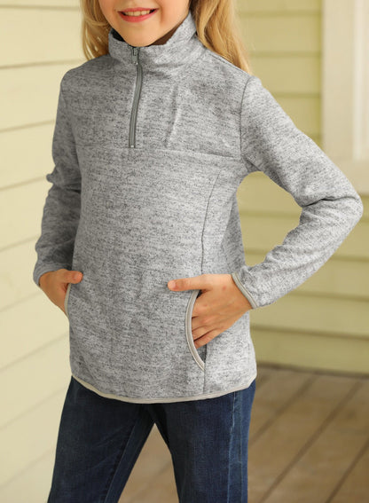 Kids Quarter-Zip Collar Sweatshirt with Kangaroo Pocket - DunbiBeauty, LLC