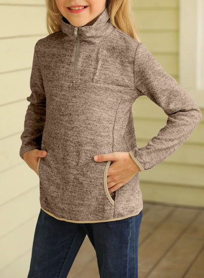 Kids Quarter-Zip Collar Sweatshirt with Kangaroo Pocket - DunbiBeauty, LLC