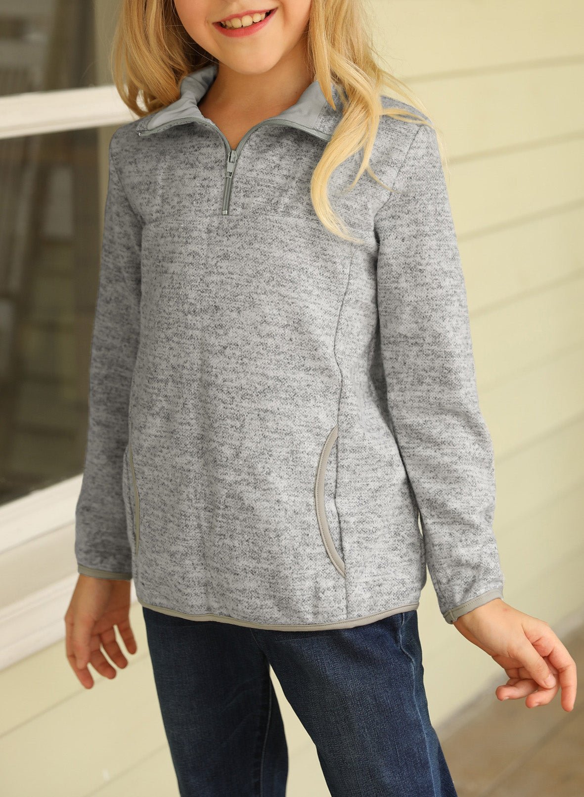 Kids Quarter-Zip Collar Sweatshirt with Kangaroo Pocket - DunbiBeauty, LLC