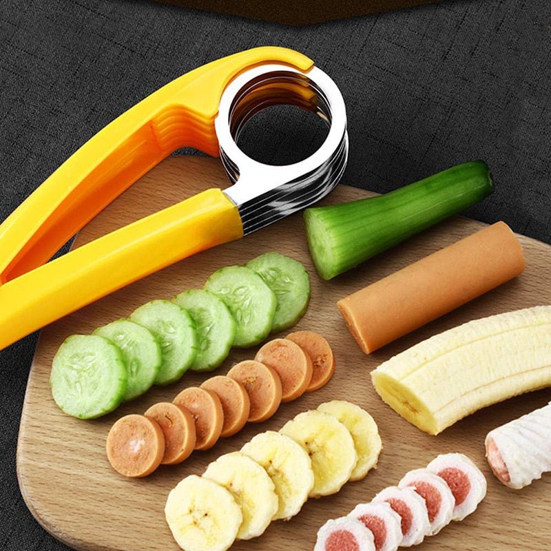 Kitchen Accessories Banana Slicer Fruit Vegetable Sausage Slicer Stainless Steel Banana Cutter Salad Sundaes Tools Cooking Tools - DunbiBeauty, LLC