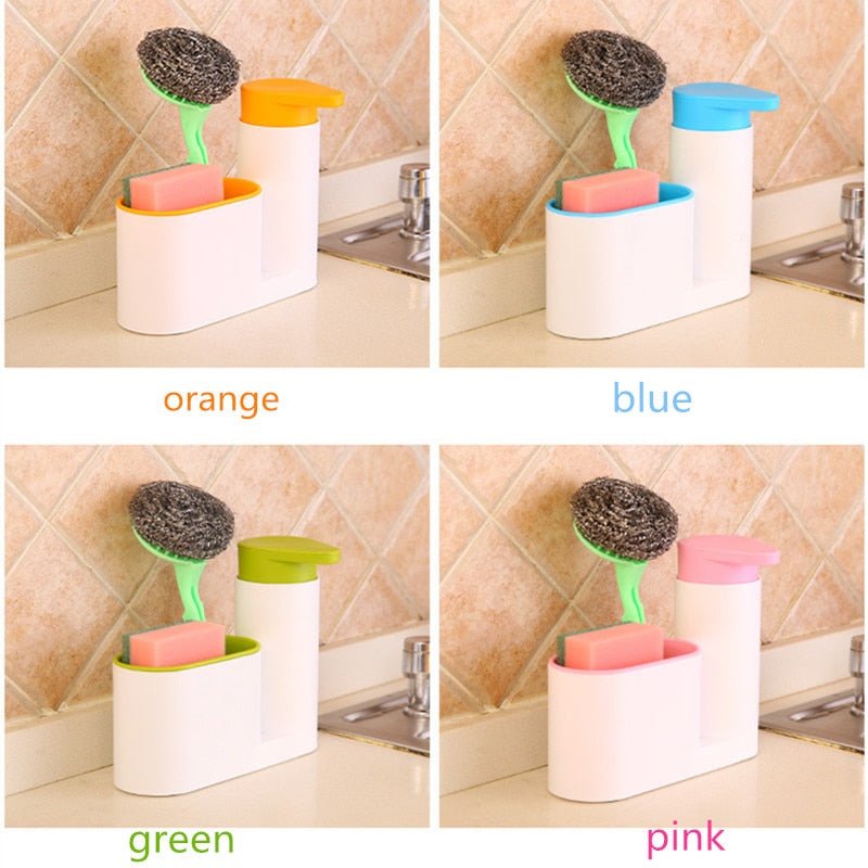 Kitchen Accessories Bathroom Liquid Soap Dispenser Bottle Storage Box WithTank Cleaning Sponge Brush Holder Rack Kitchen Gadgets - DunbiBeauty, LLC